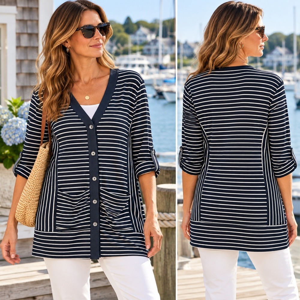Solar Lasania Womens Nautical Striped Lightweight Cardigan Sz 16 Navy White
